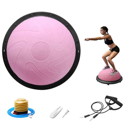 Yoga Balance Ball – Half Stability Trainer with Resistance Cables